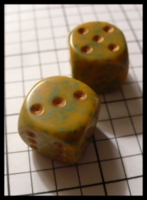 Dice : Dice - 6D - Gold with Teal Fleck and Gold Pips - Chimera 
Hobby Shop Apr 2010