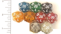 Dice : D20 TRANSLUCENT ROUNDED GLITTER 01