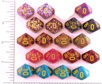 Dice : D10 OPAQUE ROUNDED SPECKLED WITH YELLOW 1