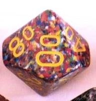 Dice : DUPS IN D10 OPAQUE ROUNDED SPECKLED WITH YELLOW 1