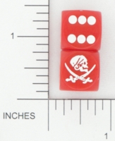 Dice : D6 OPAQUE ROUNDED SOLID CRYSTAL CASTE CUSTOM SKULL AND SABERS 01