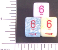 Dice : NUMBERED OPAQUE ROUNDED SPECKLED WITH RED 1