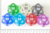 Dice : D20 TRANSLUCENT ROUNDED SOLID FROSTED 1