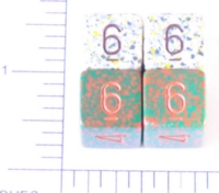 Dice : NUMBERED OPAQUE ROUNDED SPECKLED WITH ORANGE BROWN 1