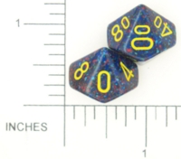 Dice : D10 OPAQUE ROUNDED SPECKLED WITH YELLOW 2