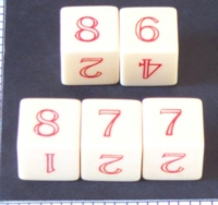Dice : NUMBERED OPAQUE SHARP SOLID CELLULOID