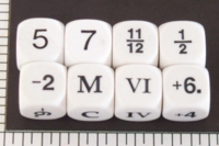Dice : NUMBERED OPAQUE ROUNDED SOLID WHITE MATH