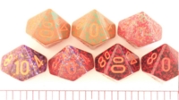 Dice : D10 OPAQUE ROUNDED SPECKLED WITH ORANGE 1