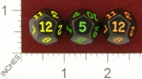 Dice : D12 OPAQUE ROUNDED SOLID KOPLOW BLACK MULTI PIPS 01
