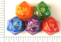 Dice : D20 OPAQUE ROUNDED SWIRL CRYSTAL CASTE GOLDEN SILK